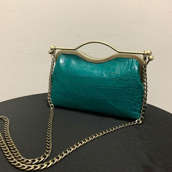 Handmade Genuine Leather Croc-Embossed Double Kisslock Clutch/Crossbody - Picture 1 of 16